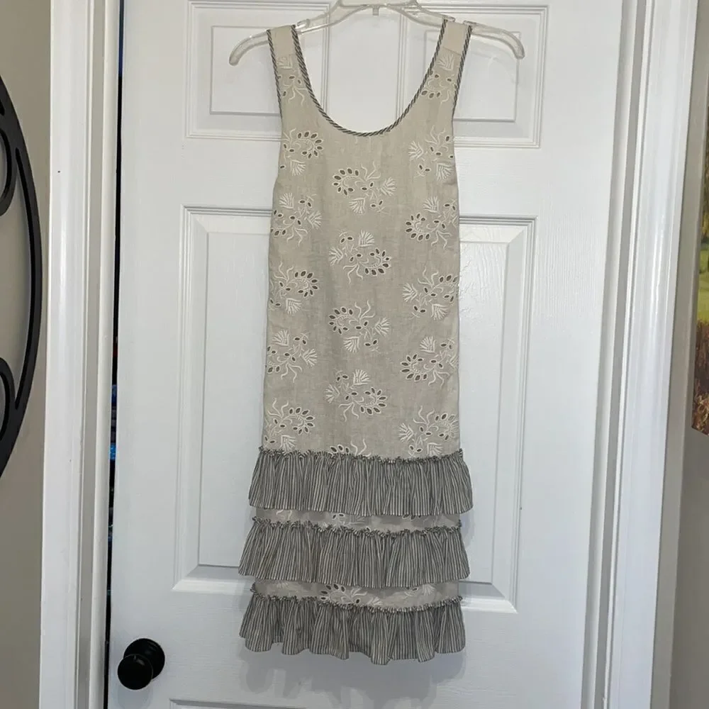 Rebecca Taylor Garden Linen Eyelet Dress in Vanilla